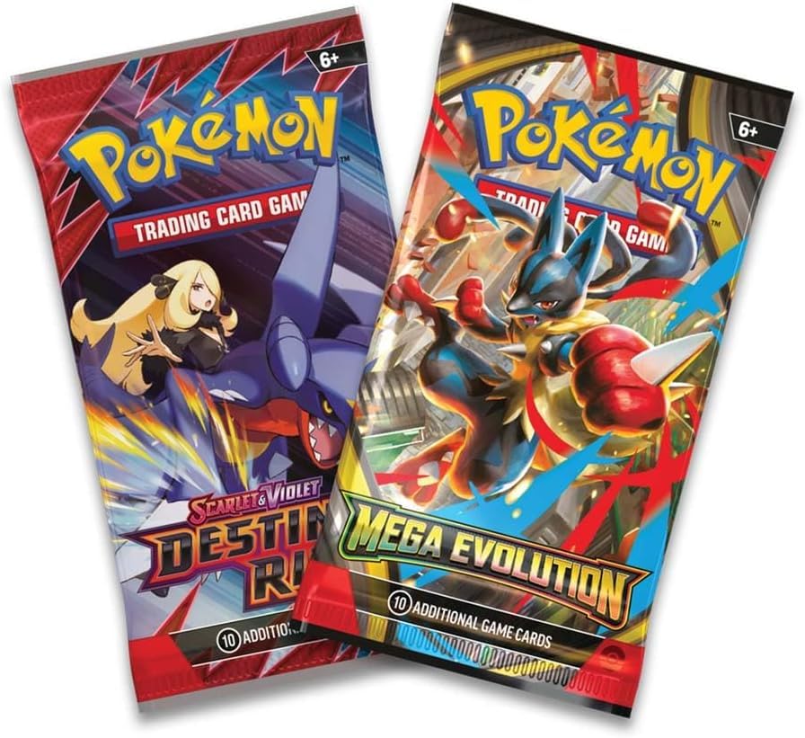 Pokemon Trading Card Game TCG Mega Evolutions Mini Tins - 2 Packs, 1 Destined Rivals, 1 Mega Evolution Plus Sticker and Art Card (Mega Lucario)