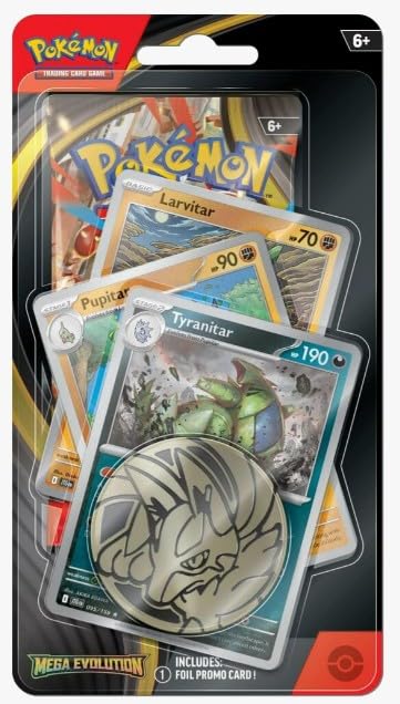 Pokemon Mega Evolutions Trading Card Game TCG 1 Booster Pack with 3 Promo Cards and Coin (Tyranitar, Pupitar and Larvitar)
