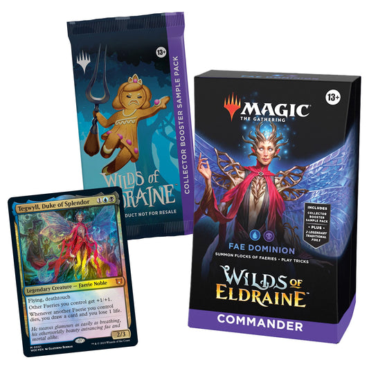 Magic: The Gathering Wilds of Eldraine Commander Deck - FAE Dominion (100-Card Deck, 2-Card Collector Booster Sample Pack + Accessories)